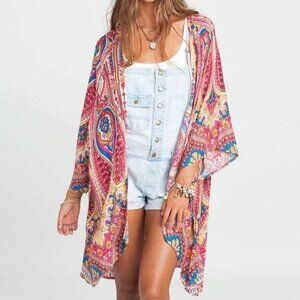 Billabong Sea You Dream Colorful Paisley Flyaway Kimono Top Cardigan Size M/L